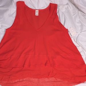 Free People Raw Hem Hot Coral Tank NWT Sz S   G1